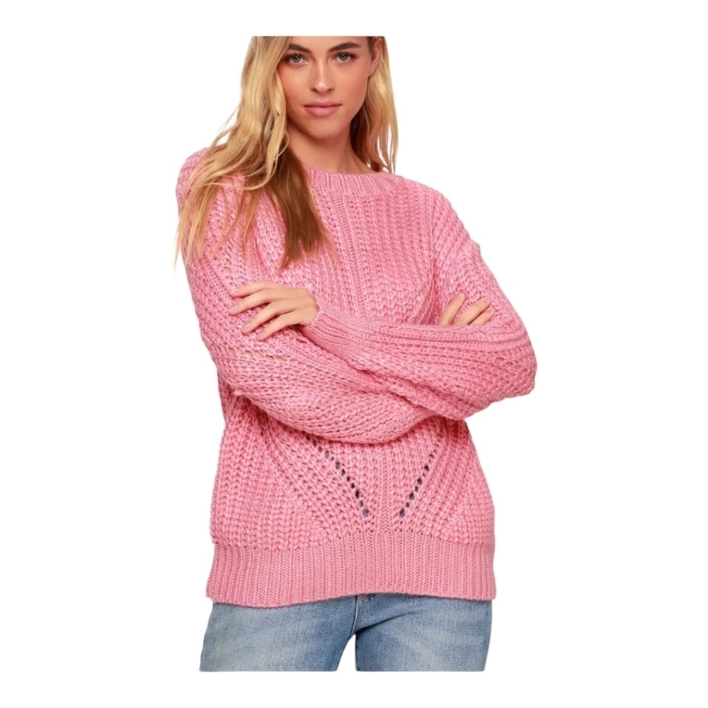MNG Mango Bubble Gum Pink Knit Sweater with Chevron Infinity Knit Detail